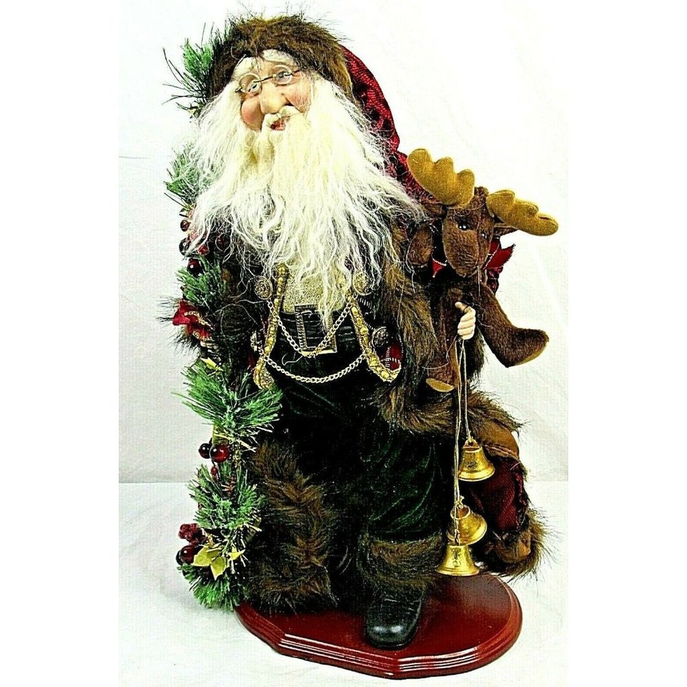 Woodland Santa Figurine Burgundy Coat Faux Fur Trim Toys Garland 18" 2004